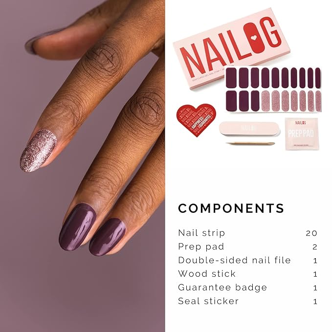 NAILOG Semi Cured Gel Nail Strips (20 Extra Long Stickers/Wraps) | Buy 2 Get 1 UV Lamp| Glossy & Long Lasting Soft Gel Finishing, Long Night