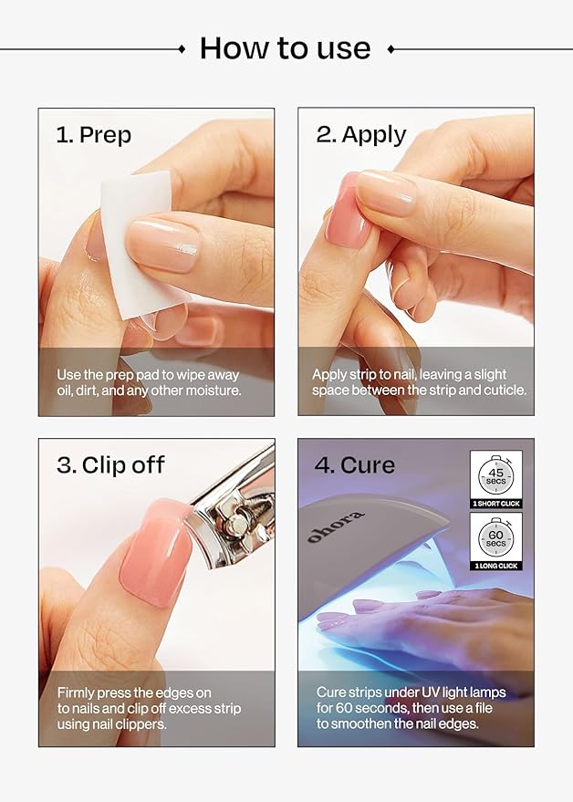 ohora Semi-Cured Gel Nail Strips Value Set (N Cream Rose Starter Kit) Includes Full Size Lamp and Mini Remover, Salon-Quality, Long Lasting, Easy to Apply & Remove