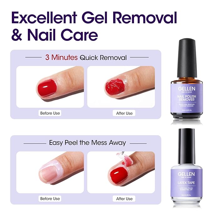 Gellen Gel Nail Polish Remover Kit, Gel Polish Remover with Liquid Latex for Nails, Quick & Easy Remover for Nails in 3-5 mins, No Need Soaking Or Wrapping