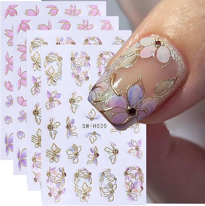 Flower Nail Stickers 3D Elegant Floral Nail Art Decal 6PCS 3D Self-Adhesive Japanese Style Colored Flowers Petals Nail Decals Flower Manicure Stickers Supply for Summer Fall DIY Nail Art Decorations