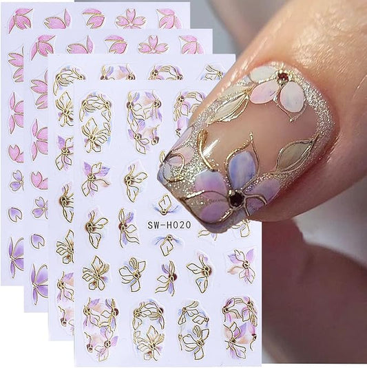 Flower Nail Stickers 3D Elegant Floral Nail Art Decal 6PCS 3D Self-Adhesive Japanese Style Colored Flowers Petals Nail Decals Flower Manicure Stickers Supply for Summer Fall DIY Nail Art Decorations