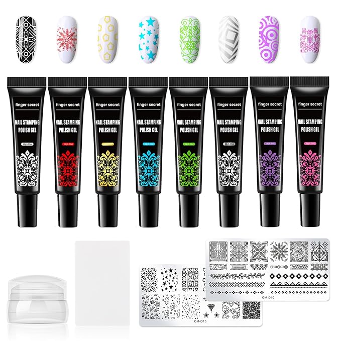 Nail Stamping Gel Polish Kit 2pcs Templates 8 Colors Nail Stamping Polish Gel Unleash Your Creativity with Our Kit Ideal for Home User Salon SET5