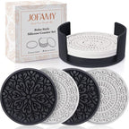 8 Pcs Boho Coasters for Drinks, Silicone Coasters by JOFAMY