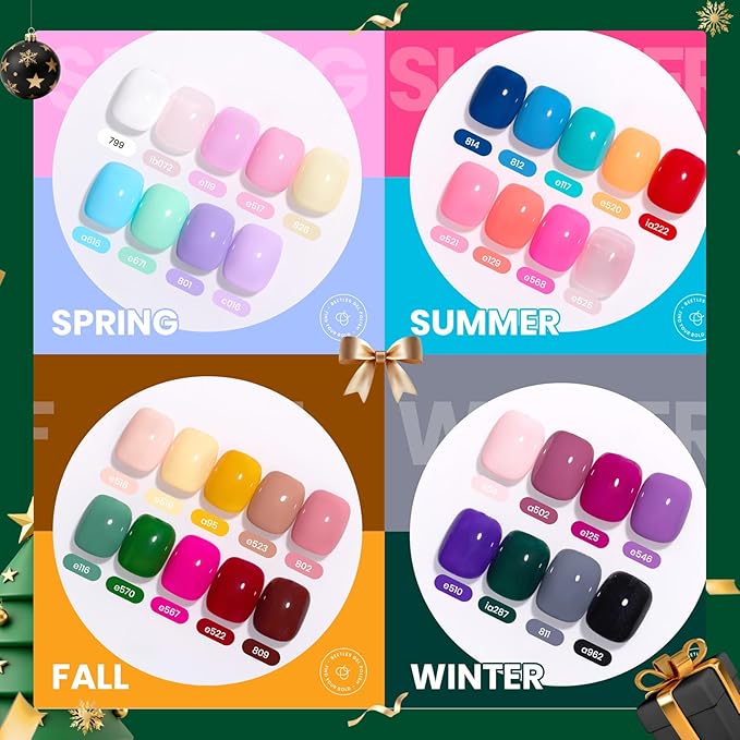 beetles Gel Polish Vivid Seasons, Fall Gel Nail Polish Set, 36 Colors Yellow Burgundy Purple Pink Jelly Shades, 45pcs with Base & Top Coat, UV LED Soak Off DIY Salon Set, Gift for Women & Girls