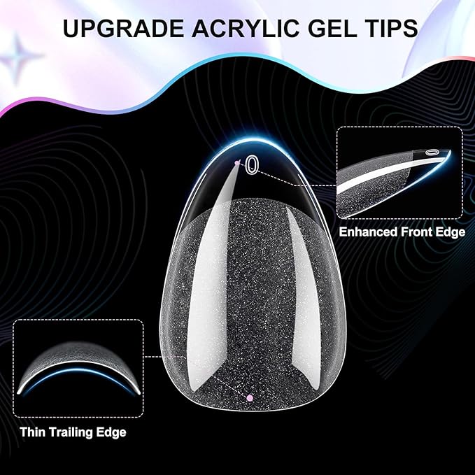 Extra Short Almond Nail Tips 240Pcs Full Cover Soft Gel Nail Tips Short Almond Shaped Nails Tips Soft Gelly Gel Clear Fake Nails Tip for Acrylic Nail Soak Off Home DIY Salon Nails 12 Sizes