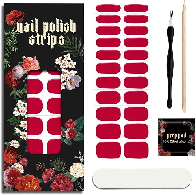 Nail Polish Strips - 22 Pcs Salon Quality Gel Nail Stickers - Long Lasting Wraps (Red Carpet Moment)