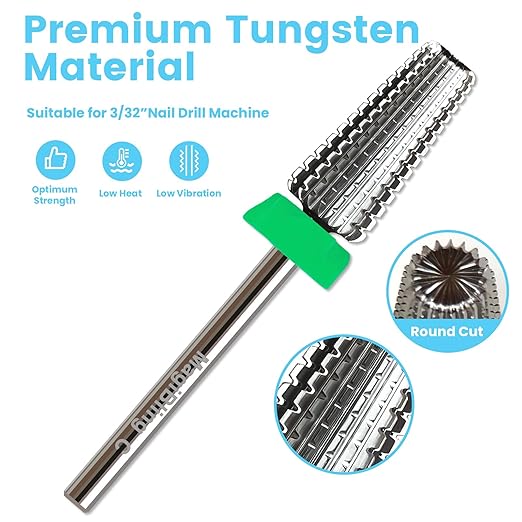 5 in 1 Nail Drill Bits, Straight Cut 3/32'' Professional Tungsten Carbide Bits, Two-way Rotation Easy for Left Hand, Hard Soft Gel Removal Fast Manicure Polishing, Coarse