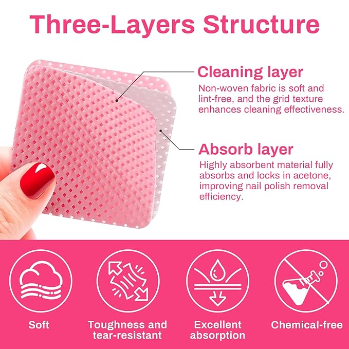 1500pcs Lint Free Nail Wipes - No Lint Nail Polish Gel Remover Wipe Toallitas Sin Pelusa Para UñAs Non Lint Nail Prep Pads Eyelash Extension Napkins Pink Nail Supplies Art Tech Must Haves Stuff