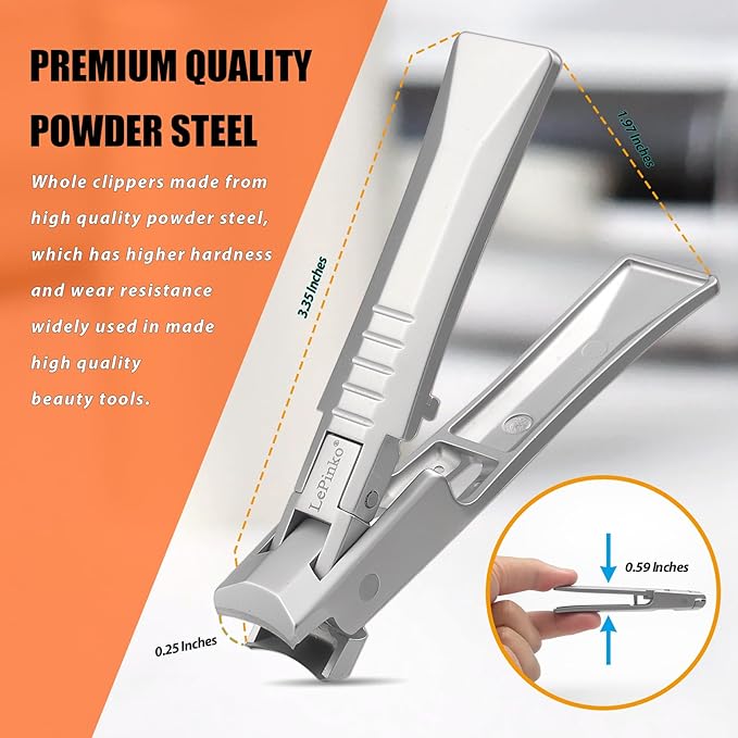 Nail Clipper for Thick Toenails and Fingernails, Portable Toenails Clippers for Seniors, Nail Cutter with Catcher, Nano Glass Nail Buffer, Gifts for Stocking Stuffers Men Women 2PCS