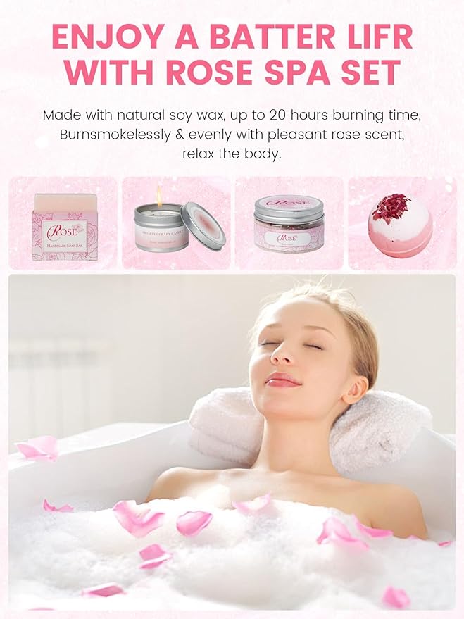 Spa Gifts for Women -15Pcs Self Care Set with Rose Bath & Body Essentials, Christmas/ Mothers Day/ Birthday/ Thinking of You Gifts Baskets Relaxing Spa Kit Self Care Package Thank You Box for New Mom