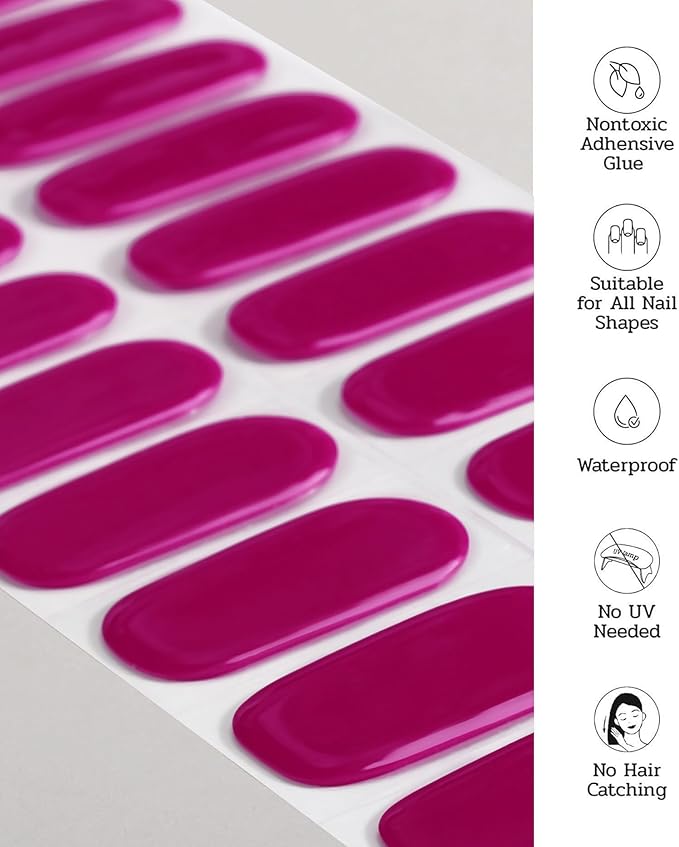 Nail Polish Strips - 22 Pcs Salon Quality Gel Nail Stickers - Long Lasting Wraps (Neon Pink Allure)
