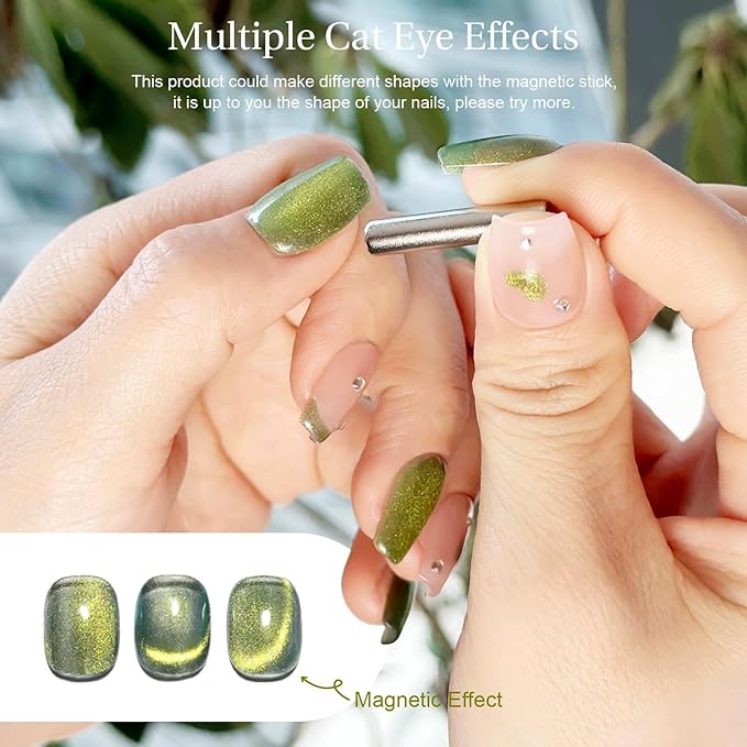 2PCS 15ml Cat Eye Gel Nail Polish, Glitter Holographic Nail Polish with Magnet Soak Off for DIY Manicure 18, Reflective Translucent UV Gel for Nail Art