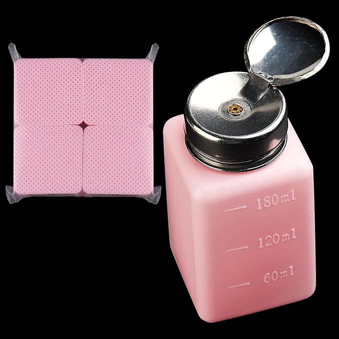 Pump Dispenser 180ml Metal Push Down 200Pcs Lint Free Nail Wipes Alcohol Eye Makeup Remover Empty Bottle for Nail Polish Remover