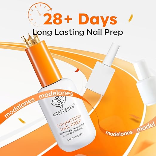 modelones Nail Dehydrator and Primer, 3-in-One HEMA-Free Nourishing Prep for Acrylic & Gel Nails, Supports Growth