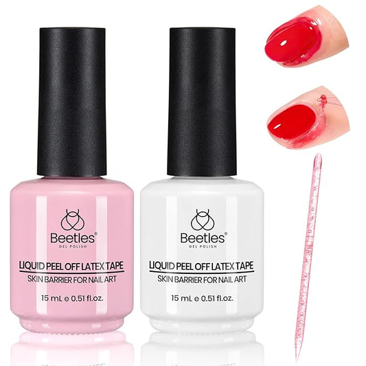 beetles Liquid Latex for Nails 30ml Latex Liquid Nail Peel off Cuticle Guard for Nail Polish with Plastic Nail Care Stick White Pink Liquid Latex Barrier Protecto