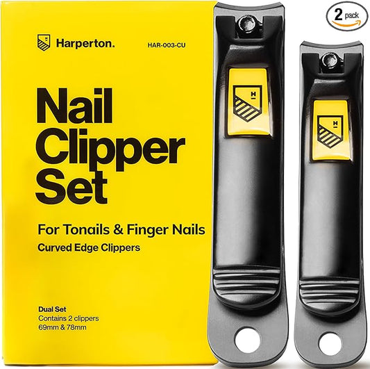 Nail Clippers for Thick Nails - 2 Pack Heavy Duty Toenail & Fingernail Clippers for Men Precision Stainless Steel Cutter Set with Travel Case (Black)