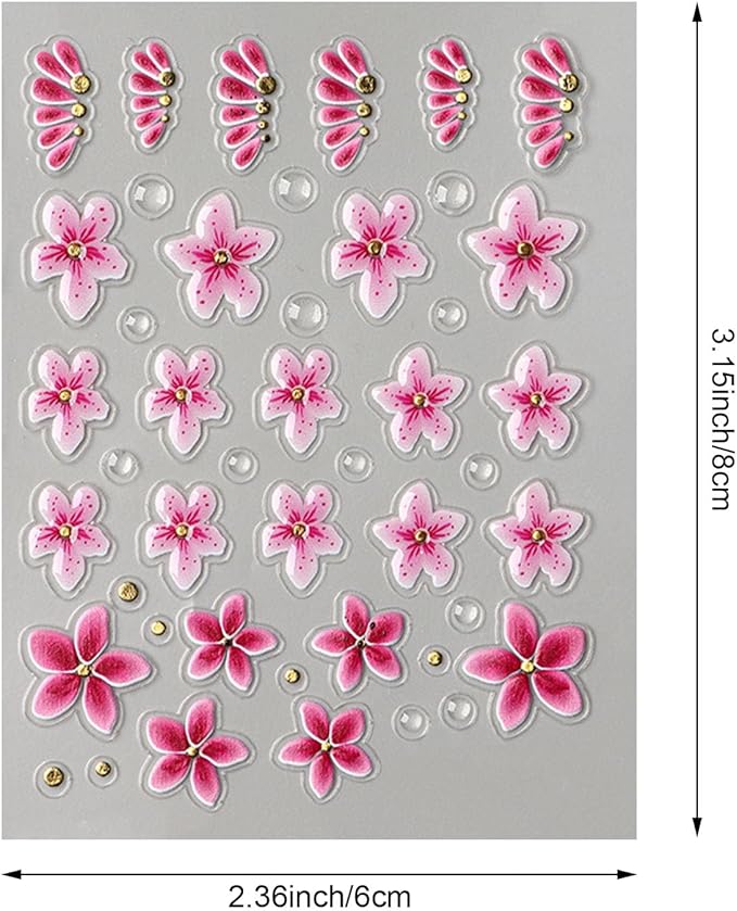 6 Sheets Flower Nail Art Stickers, 5D Embossed Hawaiian Floral Nail Decals 3D Self-Adhesive Hibiscus Tropical Floral Summer Spring Stickers for Women Girls DIY Manicure Decorations