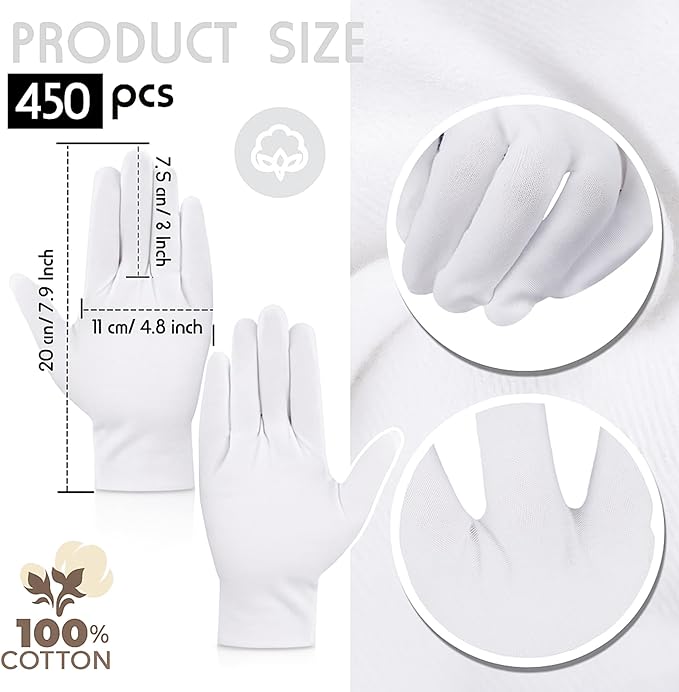 Jecery White Cotton Gloves Bulk Pack Moisturizing Overnight Dry Hand Eczema Thin Inspection Liner for Jewelry Coin Collection
