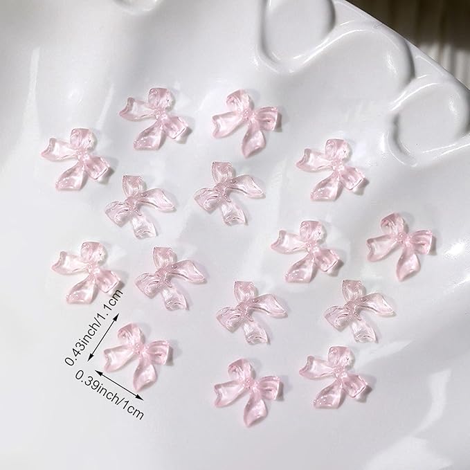 100PCS Bow Nail Charms, 3D Cute Colorful Bow ice Transparent Flat Back Manicure Decorations for Nail Jewelry DIY Crafts