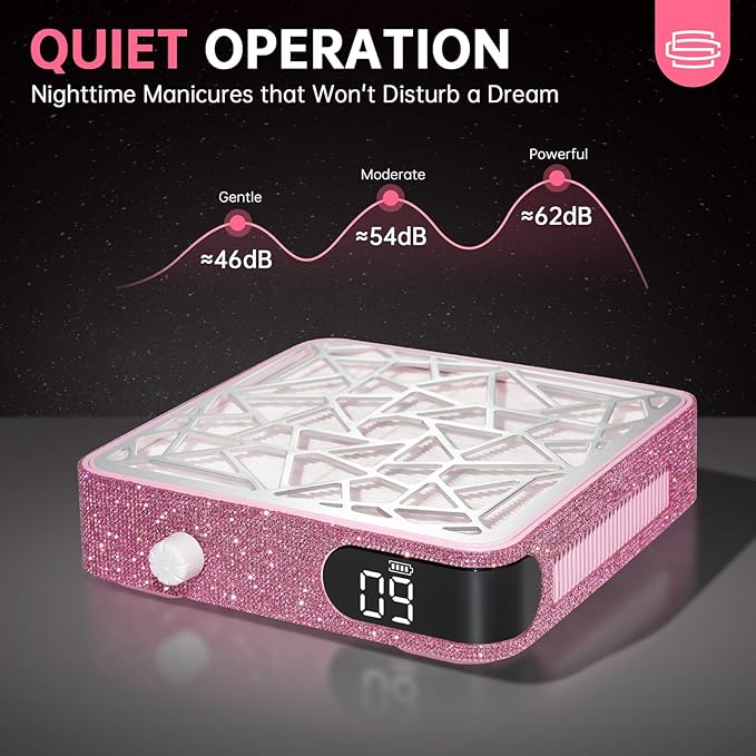 Nail Dust Collector, Cordless Dust Collector Nail Tech, Powerful Vacuum Fan Vent Dust Collector Extractor Dust Suction Machine for Acrylic Nails Polishing, Nail Salon, Pink Diamond