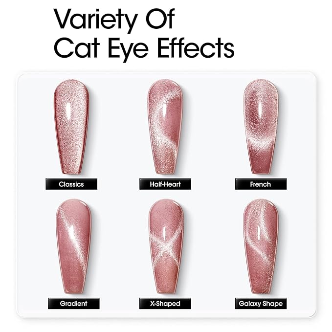 Gellen Cat Eye Gel Polish Set - 6 Holographic Glitter Colors with Magnet Sparkle - Purple, Pink, Red - Nail Art Home Salon Gel Manicure Kit for Women & Girls