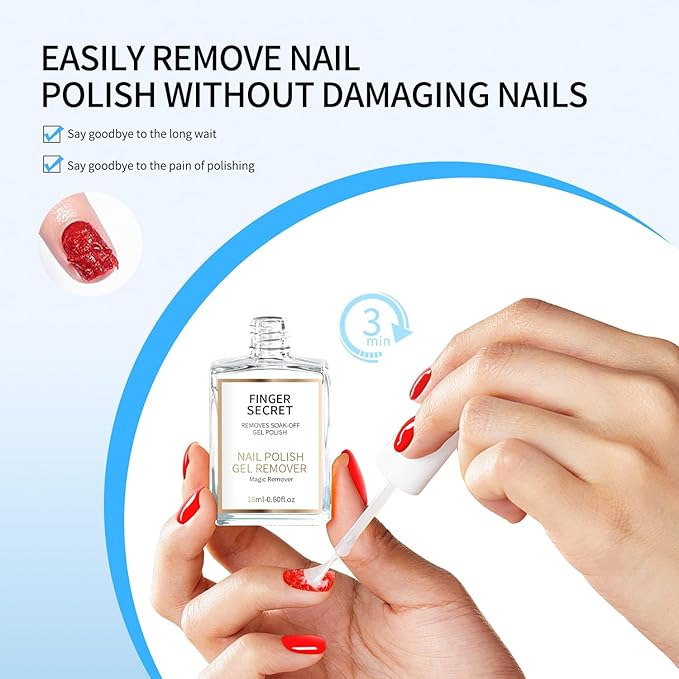 Nail Polish Remover Gel Nail Polish Remover Effective Thorough Gel Remover Kit 0.6oz DIy Festival Home (finger flat bottle 18ml bursting gel +mini sand bar + small steel pusher)