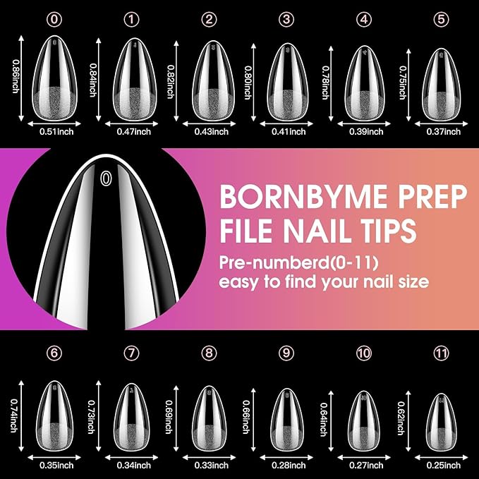 Short Almond Soft Gel Nail Tips, BORNBYME 216 PCS Pre Buff Full Cover Shaped Nail Extenison Tips Half Matte Gel Nail Tips