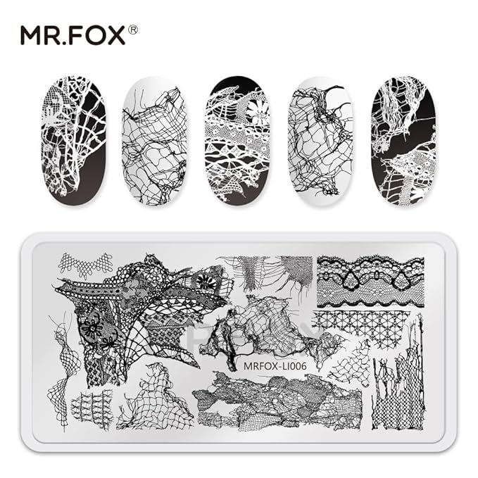 5 Pcs Nail Stencils Plates for Nail Art - Lace Butterfly & Distressed Design, Reusable Stainless Steel Nail Stamping Templates for Manicure