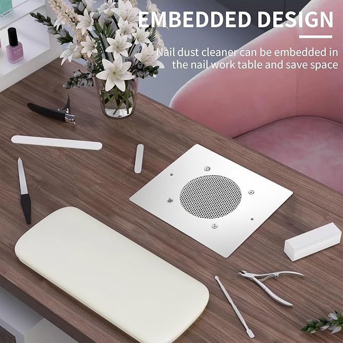 BLUETOP Nail Dust Collector 60W Nail Vacuum Cleaner Table Embedded Dust Extractor Vacuum Professional Built in Desktop Nail Dust Collector Quiet Nail Fan Low Noise for Nail Salon Home