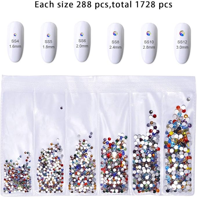 1848 Pcs Glass Nail Rhinestones Set(120+1728 pcs), Mix Colors Drop Shape 3x10mm Gems Stones For Nails Art Decorations