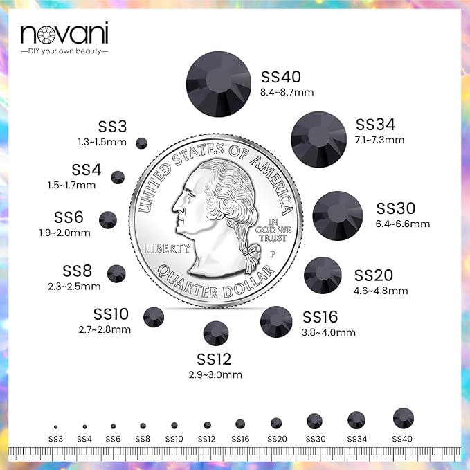 Novani Crystal Rhinestones, Flatback Loose Gemstones 288pcs Glass Rhinestones for Clothes Shoes Crafts Makeup Nail Art and DIY Decorations(SS34, Black)
