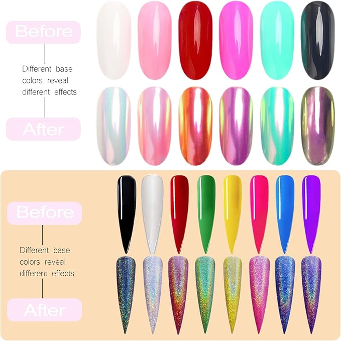 Unicorn Chrome Nail Powder and Holographic Nail Powder Nail Chrome Powder Set, Mermaid Aurora Chrome Nail Powder White Mermaid Chrome Pearl Nail Powder