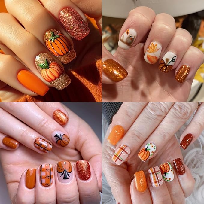 5D Embossed Autumn Pumpkin Nail Art Stickers for Nail Art Self-Adhesive Thanksgiving Nail Stickers Fallen Leaves Pumpkin Designs Nail Supplies Maple Leaf Nail Decals for Women Acrylic Manicure Salon