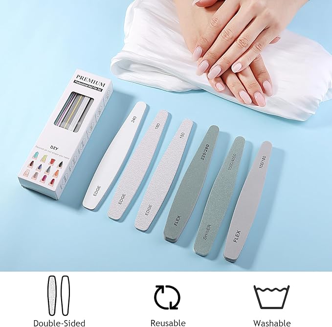 Nail Files For Natural Nails,6 Pcs Nail File And Buffer Set Emery Nail Filer Professional Fingernail Files 100/180/240/150/220/280/1000/4000 Grit Nail Files For Women,Manicure Salon Tool