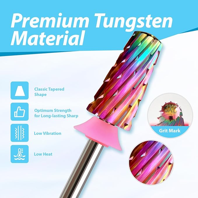 Round Top Nail Drill Bits, Cross Cut Tapered 3/32'' Safety Tungsten Carbide Professional Bit, Remove Gel Fast, Left Right Hand Use, Acrylic Nail Polish, Technicians Bits, Triple Coarse.