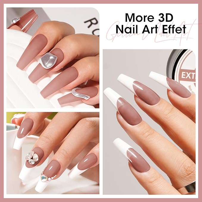 Gellen Nude Brown Solid Builder Gel for Nails, Non Sticky Buildergel for Extension Nails, 8 in 1 Multifunctional 3D Sculpting Gel for Nail Art