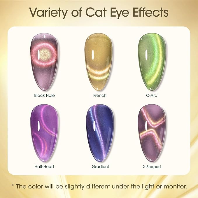 Gellen Cat Eye Gel Nail Polish, 18ml Gold Magnetic Gel Polish Brown Rainbow Glitter Holographic Nail Polish, Summer Gel Polish Soak Off UV Nail Gel DIY Nail Art Gift, Yellow