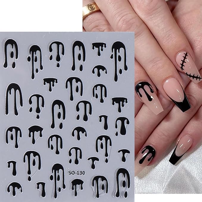 8Sheets Halloween Nail Art Stickers - Gold Water Drop Fluorescence Design, Glossy 3D Self-Adhesive Supplies for Women's Manicure and French Nails