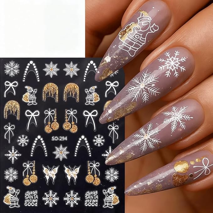 6Pcs Christmas Nail Stickers 3D Red Golden Christmas Tree Nail Stickers for Nail Art DIY Self Adhesive Nail Decals Bow Snowflake Nail Decoration Supplies Holiday Manicure Accessories for Women Girls