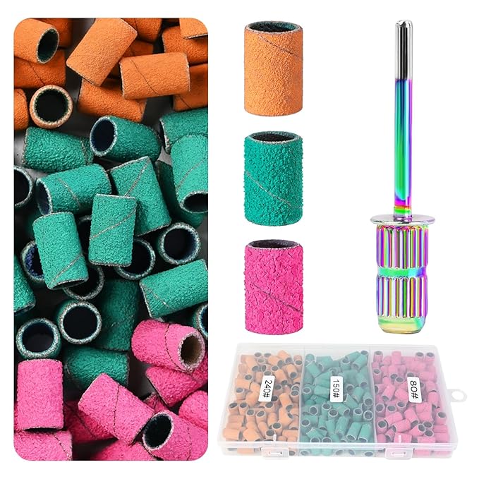 Sanding Bands for Nail Drill,KOYOPEPI Nail Drill Sanding Bits 210Pcs Color Coarse Fine Sanding Bands Mandrel Bit