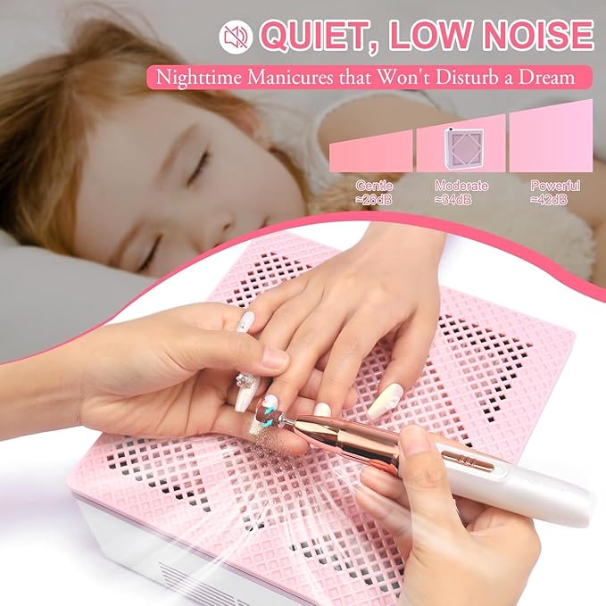 Nail Dust Collector LEDSUUEI: 80W Vacuum Fan Vent Dust Collector Nail Tech with Reusable Filter Adjustable Nail Vacuum Dust Collector Electric Dust Suction Machine, Acrylic Gel Nail Polishing Removal