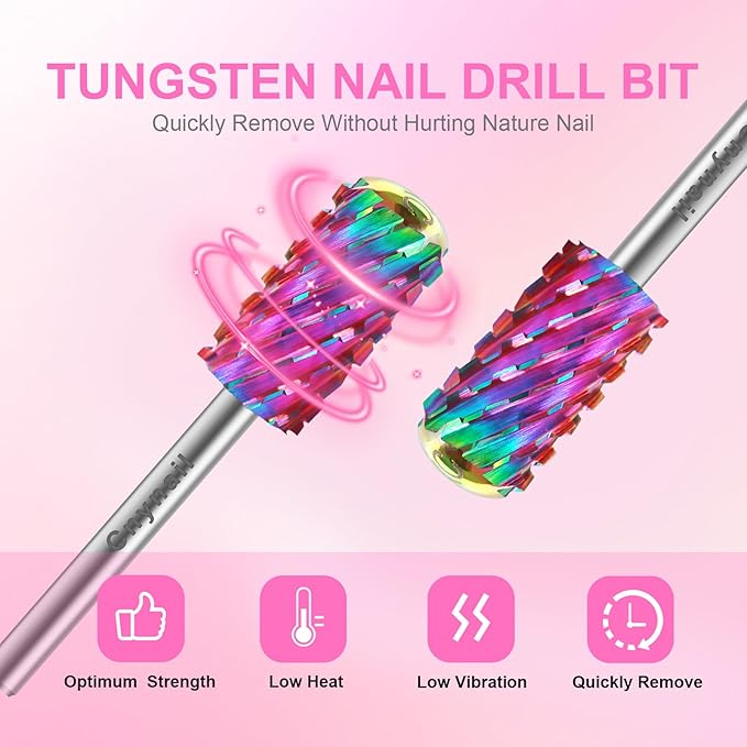 3/32" 2PCS Large Barrel Smooth Round Top Tungsten Carbide Nail Drill Bit Safety Bit for Gel & Acrylic Removal, 2-Way Rotating Efile Tip, Salon Electric File Accessory (3XC Grit, Multicolor)