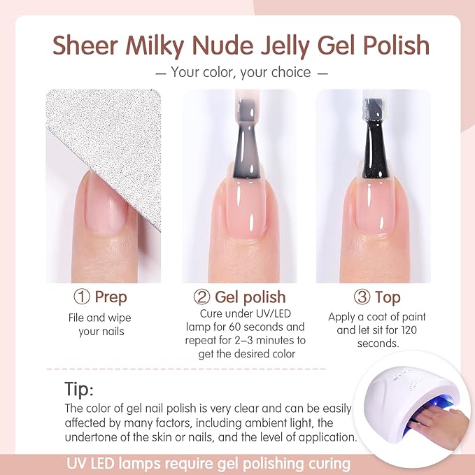 Milky Nude Rose Gel Nail Polish LED UV Gel Soak Off Clear Nude Pink French Manicure Jelly Nail Gel Polish Varnish Curing Requires 1pcs 15ml for Home Salon Nail Art DIY (XY37, SY05, XY56)
