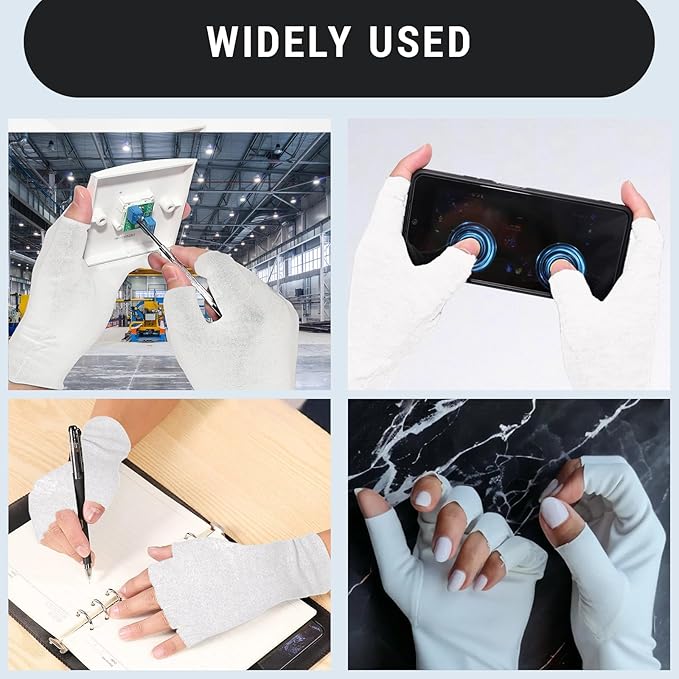 12 Pairs Black Cotton Fingerless Gloves Moisturizing Night, Uv Sun Protection Gloves for Driving (White)