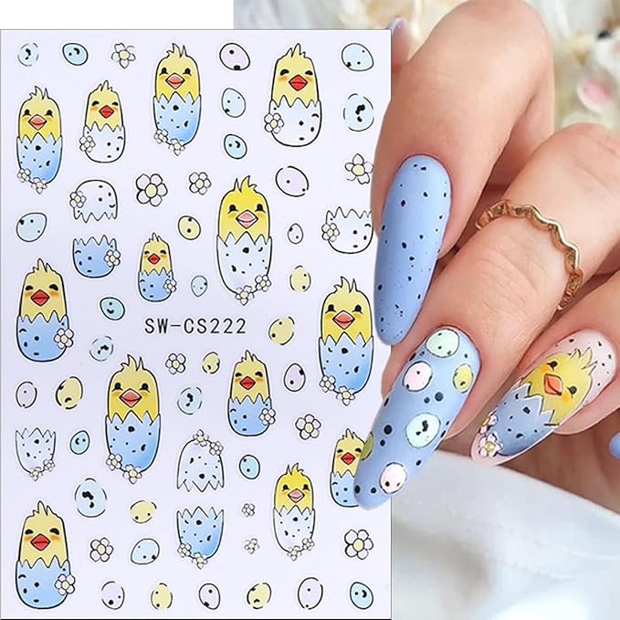 6 Sheets Easter Nail Art Stickers 3D Self-Adhesive Bunny Nail Stickers Rabbits Chick Egg Nail Design Easter Nail Decals Cute Nails Decoration Supplies for Women Girls DIY Acrylic Nails Accessories