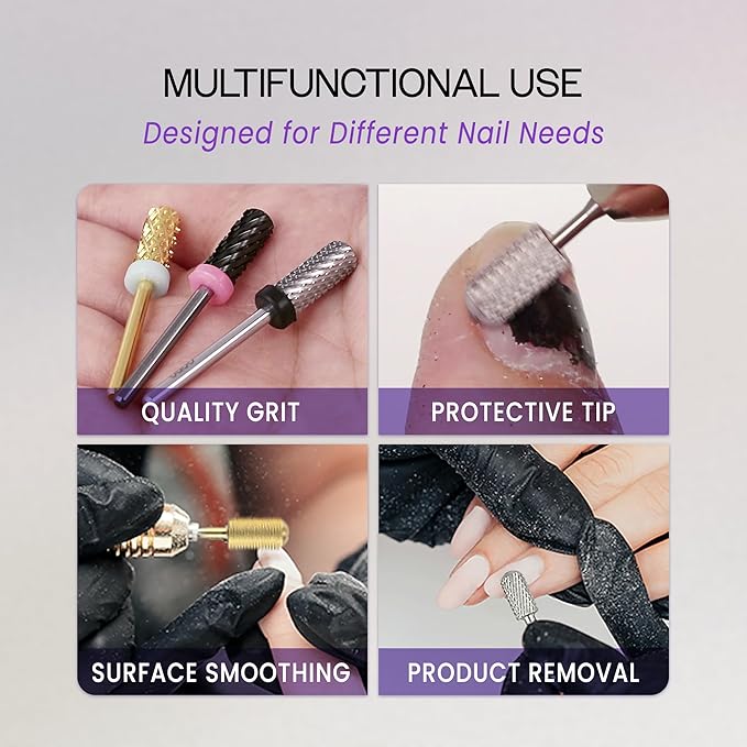 PANA 3/32" Small Smooth Round Top Safety Carbide Nail Drill Bit for Gel Polish & Acrylic Removal Nail Salon Manicure Pedicure Electric File Tools (Small Barrel - Gold, 4X Coarse)