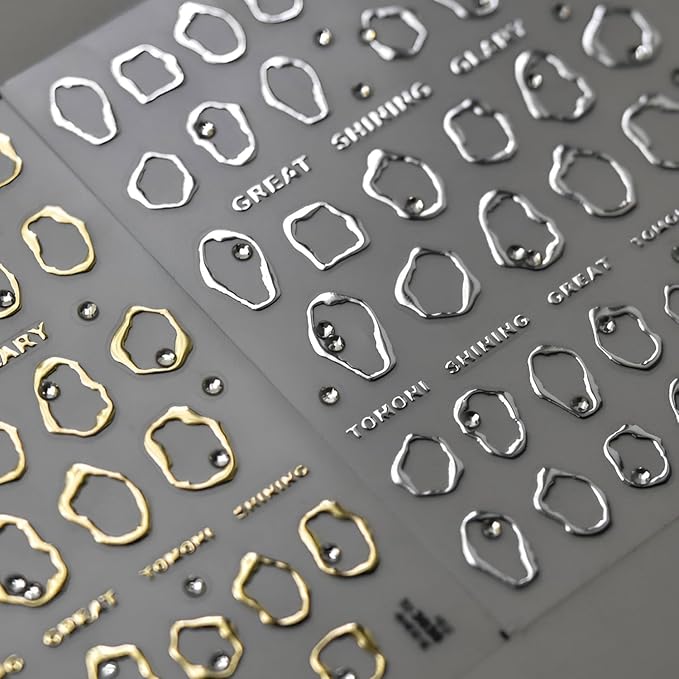2 Sheets 5D Nail Stickers Gold Silvery Nail Decals Hollow with Rhinestones Nail Design Stickers Embossed Self-Adhesive Manicure DIY Accessories for Women
