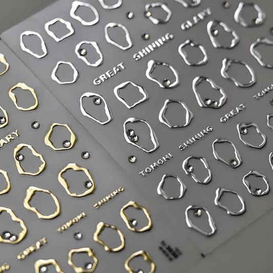 2 Sheets 5D Nail Stickers Gold Silvery Nail Decals Hollow with Rhinestones Nail Design Stickers Embossed Self-Adhesive Manicure DIY Accessories for Women