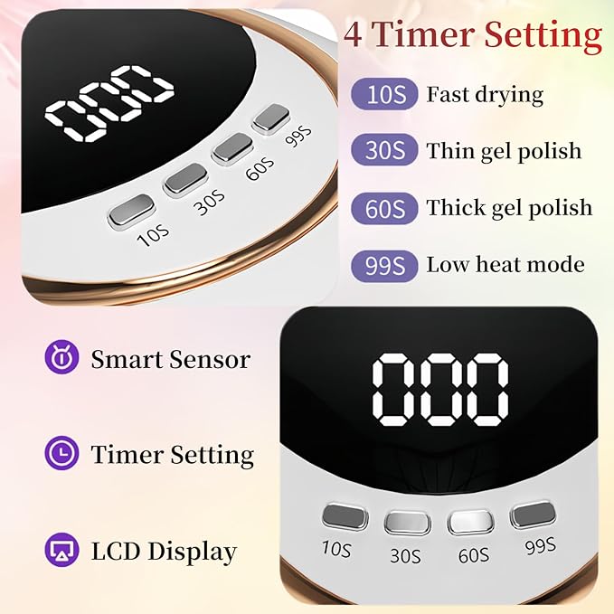 UV LED Nail Lamp, 280W Professional UV Nail Dryer Light for Gel Nails with 66 Beads, Fast Curing Gel Polish Lamp Auto Sensor 4 Timer Setting, Nail Art Drying Tools for Fingernail and Toenail