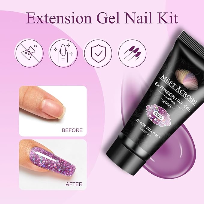 MEET ACROSS Poly Nail Gel 10Pcs Nail Extension Gel Set and Nail Extension Starter Kit for Beginners Nail Art DIY Home Gifts for Women (SET-7, 10pcs)